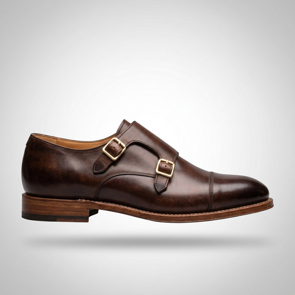 Luxury Edition - Artisian Made Brown Italian Leather Modica Double Monk Strap Shoes