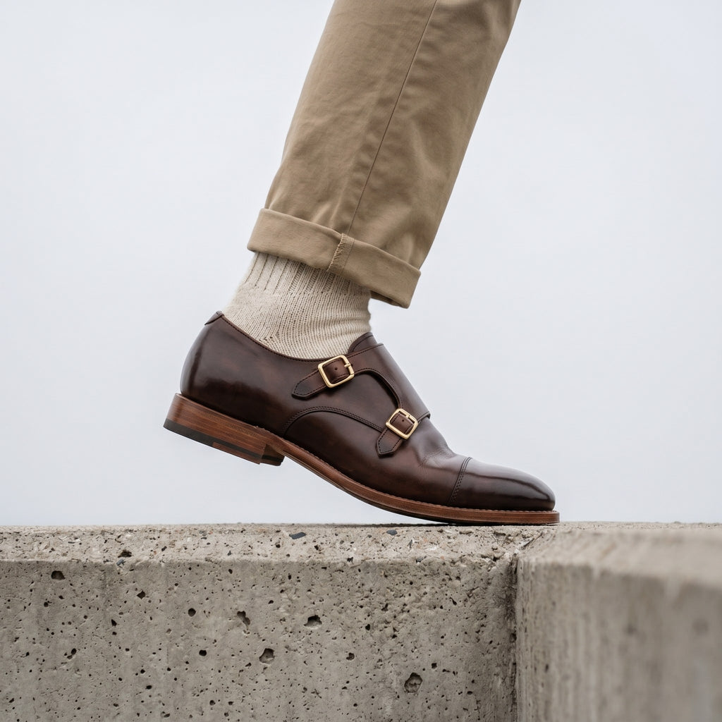 Luxury Edition - Artisian Made Brown Italian Leather Modica Double Monk Strap Shoes
