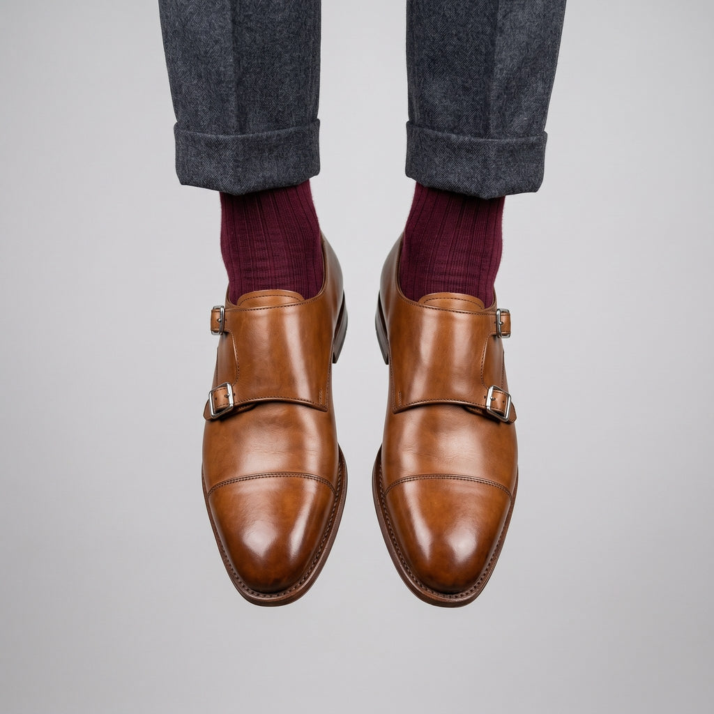 Luxury Edition - Artisian Made Tan Italian Leather Molfetta Double Monk Strap Shoes