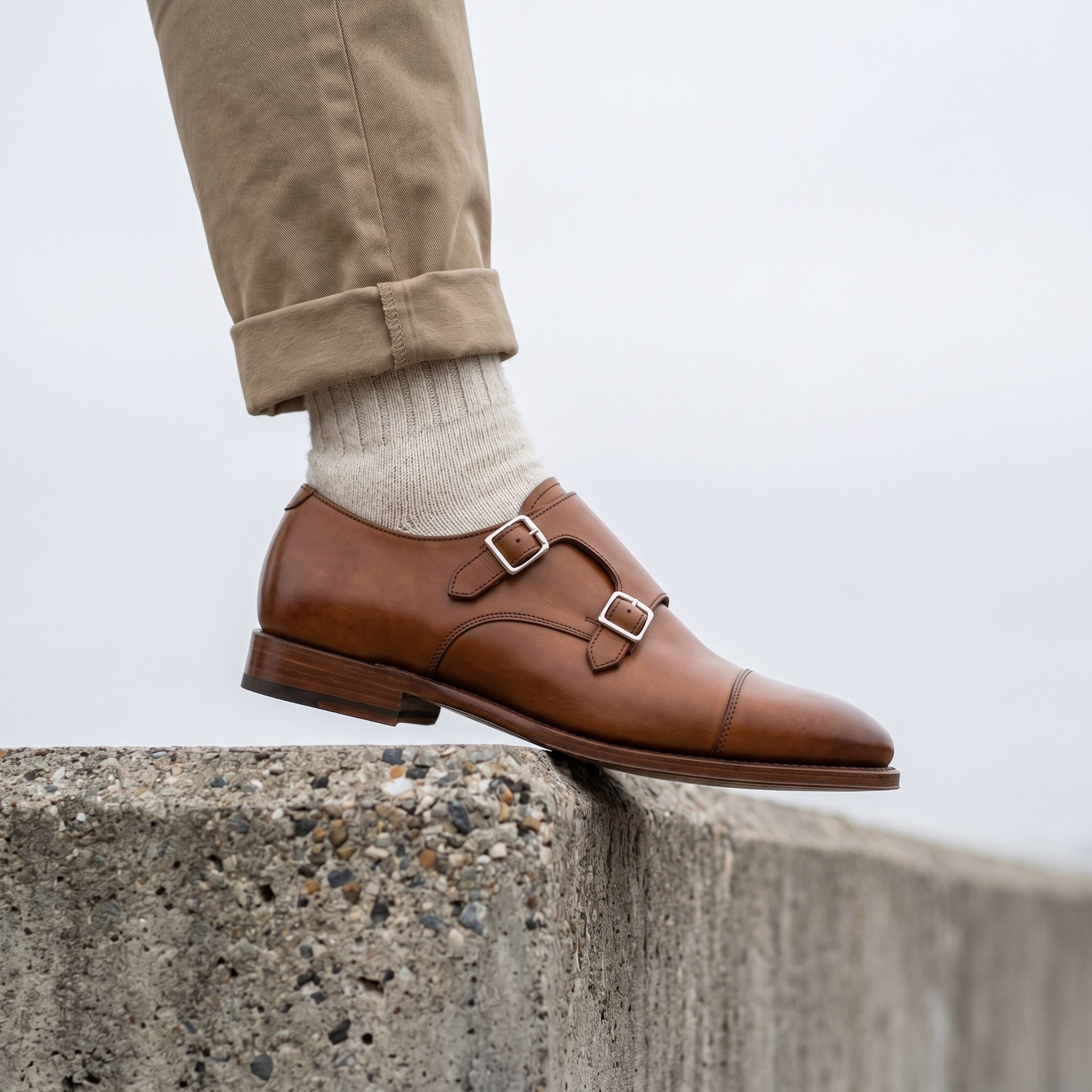 Luxury Edition - Artisian Made Tan Italian Leather Molfetta Double Monk Strap Shoes