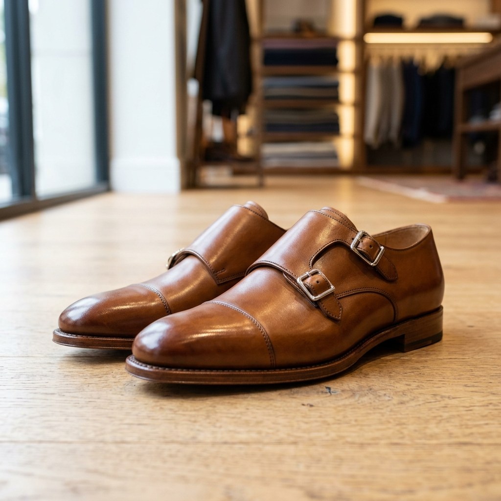 Luxury Edition - Artisian Made Tan Italian Leather Molfetta Double Monk Strap Shoes