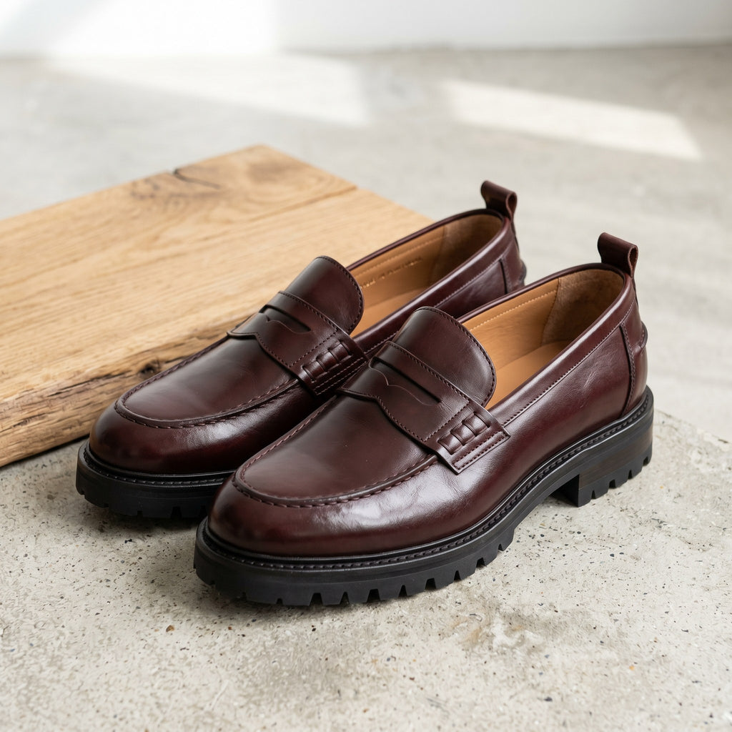 Luxury Edition - Artisian Made Burgundy Italian Leather Pordenone Penny Loafers