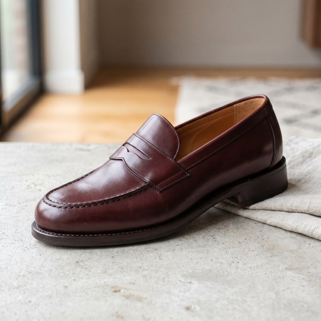 Luxury Edition - Artisian Made Burgundy Italian Leather Ragusa Penny Loafers