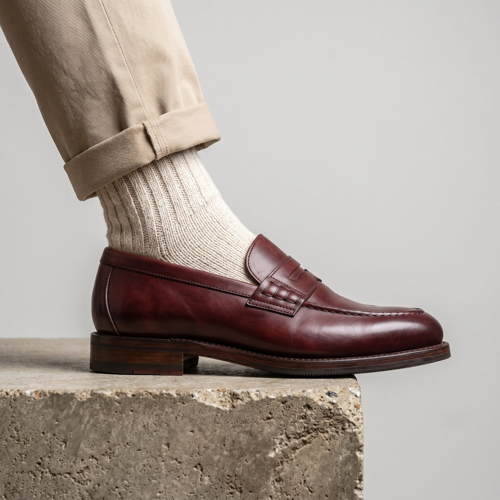 Luxury Edition - Artisian Made Burgundy Italian Leather Riva Penny Loafers