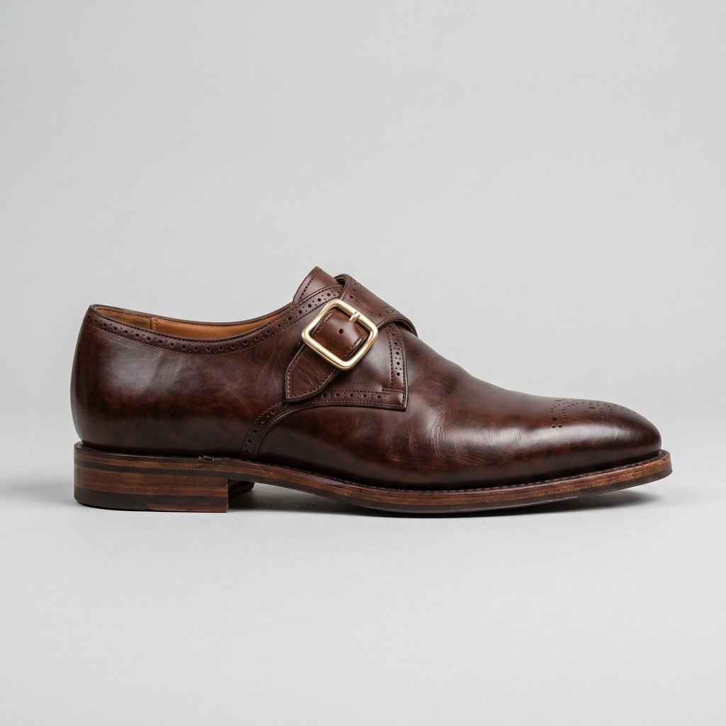 Luxury Edition - Artisian Made Brown Italian Leather Rovigo Single Monk Strap Shoes