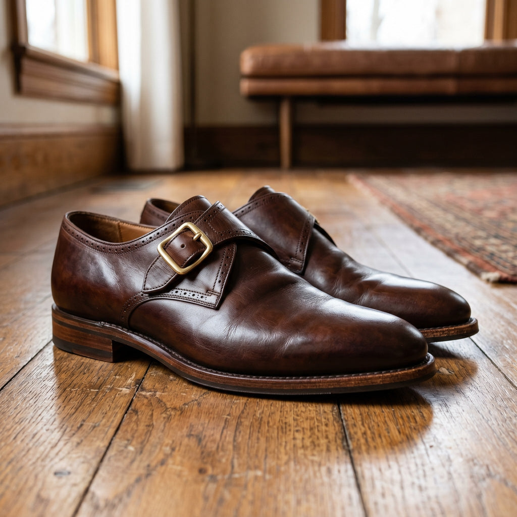 Luxury Edition - Artisian Made Brown Italian Leather Rovigo Single Monk Strap Shoes