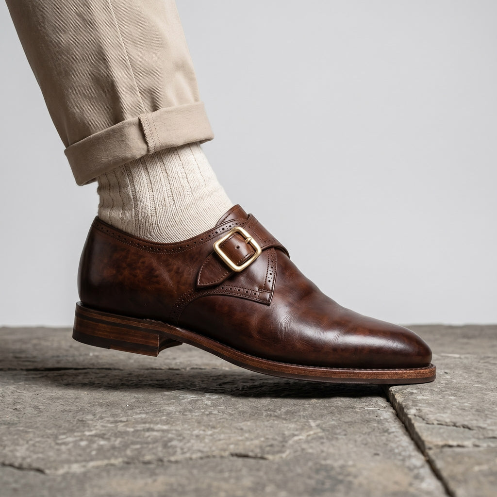 Luxury Edition - Artisian Made Brown Italian Leather Rovigo Single Monk Strap Shoes