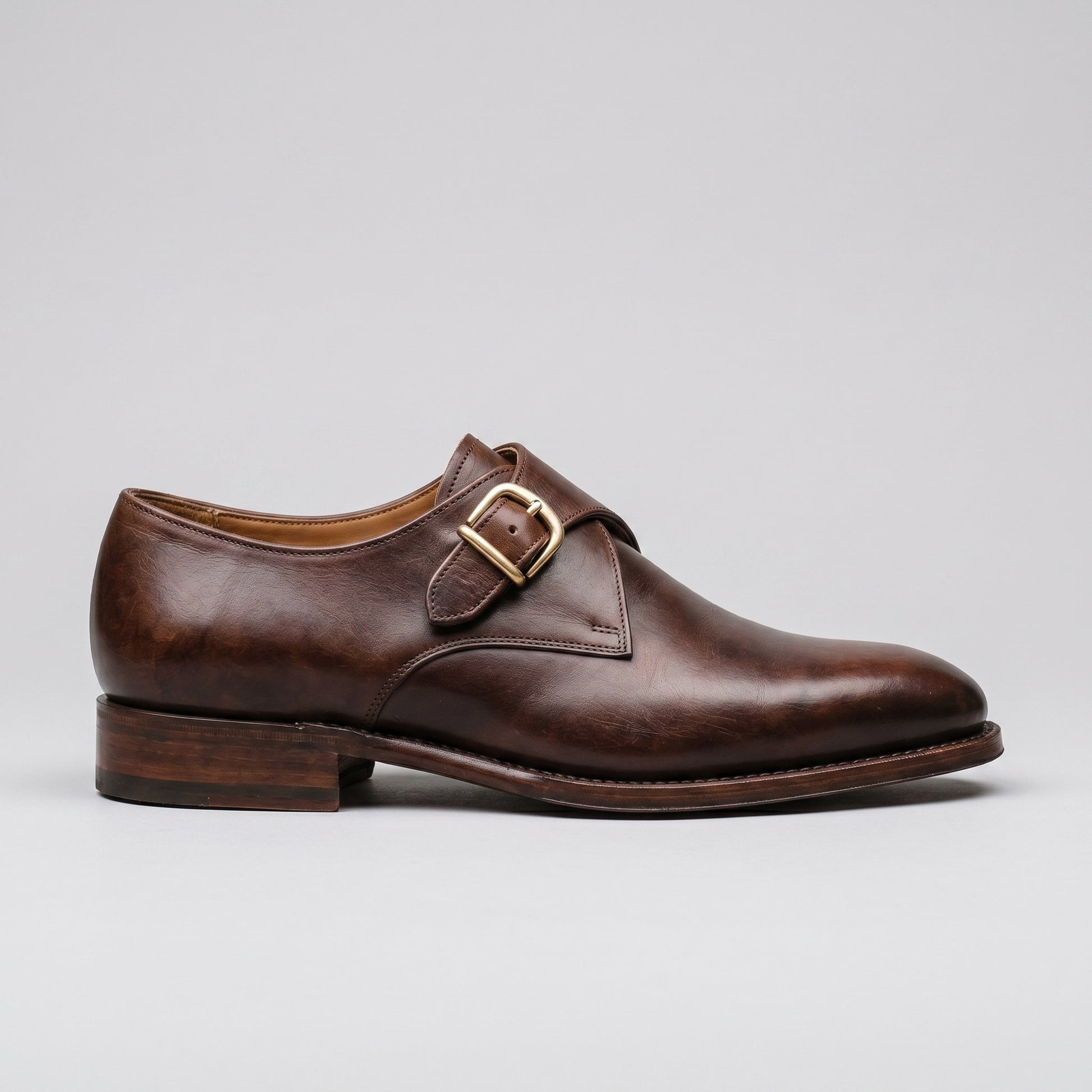 Luxury Edition - Artisian Made Brown Italian Leather Salo Single Monk Strap Shoes