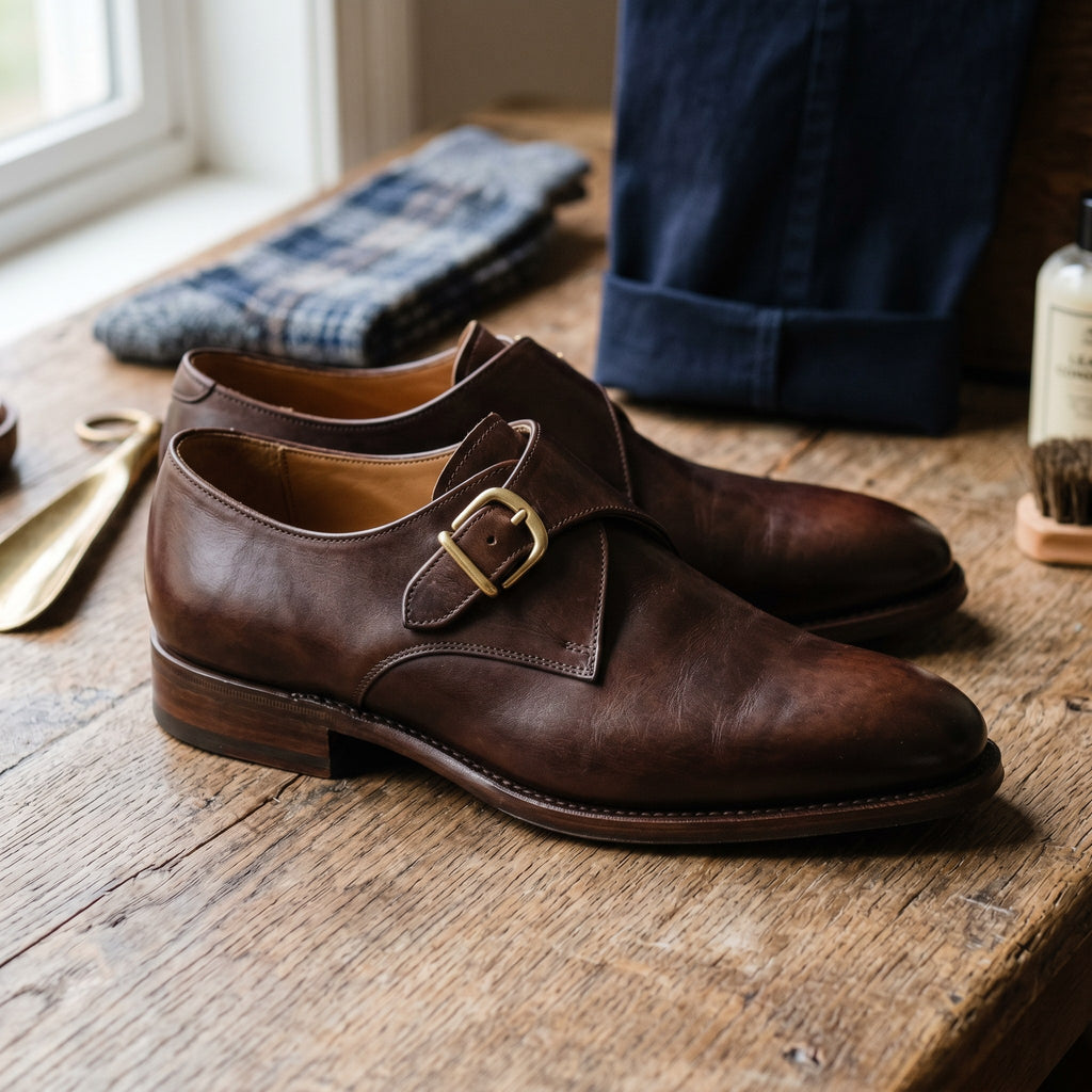 Luxury Edition - Artisian Made Brown Italian Leather Salo Single Monk Strap Shoes