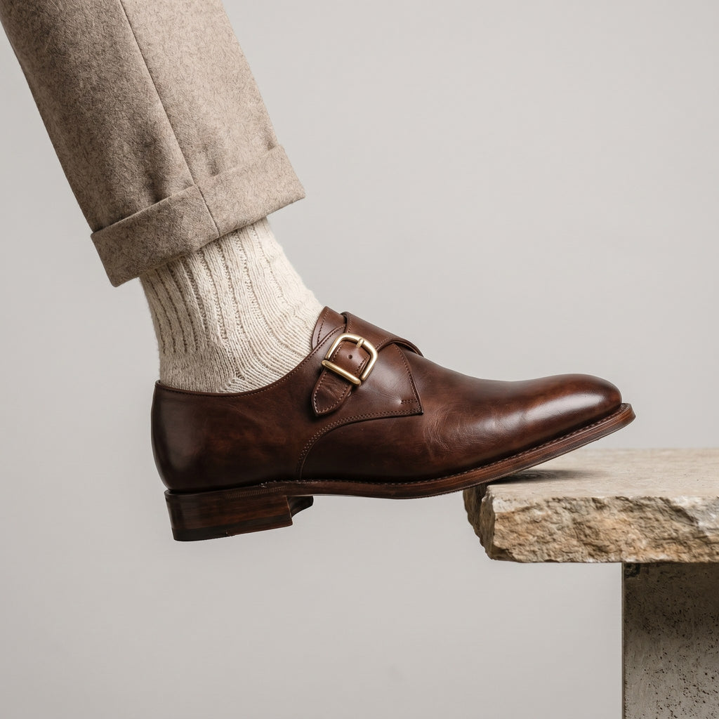 Luxury Edition - Artisian Made Brown Italian Leather Salo Single Monk Strap Shoes