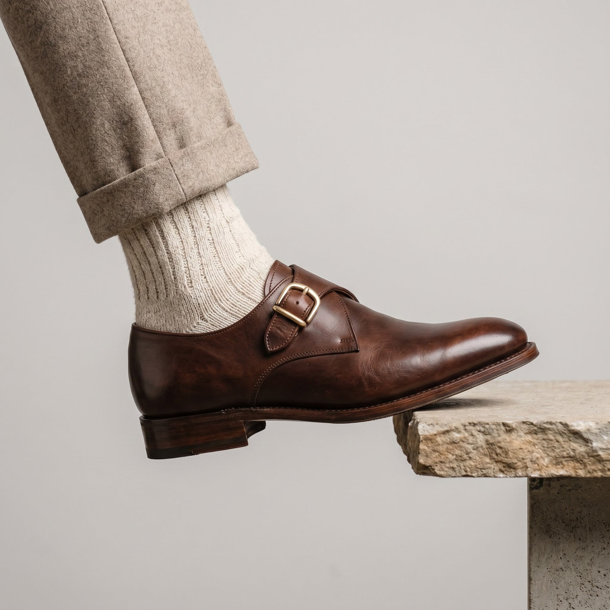Luxury Edition - Artisian Made Brown Italian Leather Salo Single Monk Strap Shoes