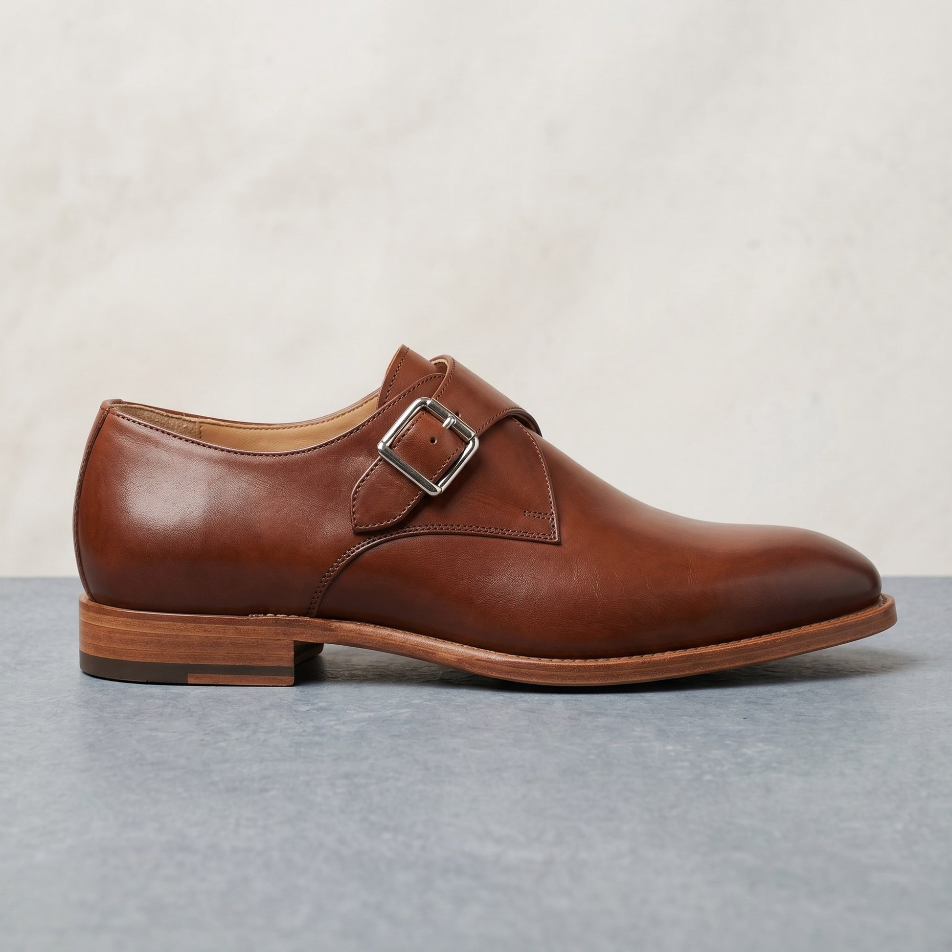 Luxury Edition - Artisian Made Tan Italian Leather Saluzzo Single Monk Strap Shoes