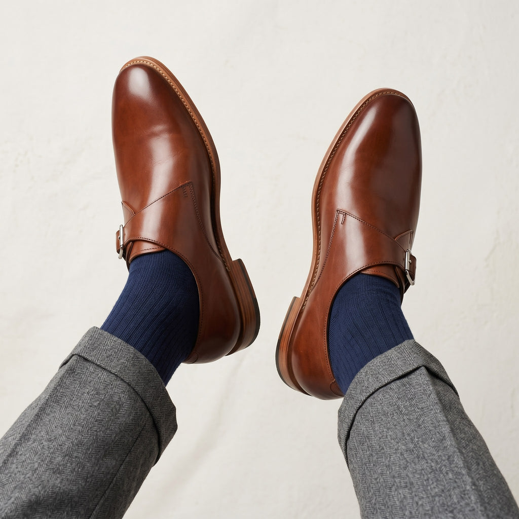 Luxury Edition - Artisian Made Tan Italian Leather Saluzzo Single Monk Strap Shoes