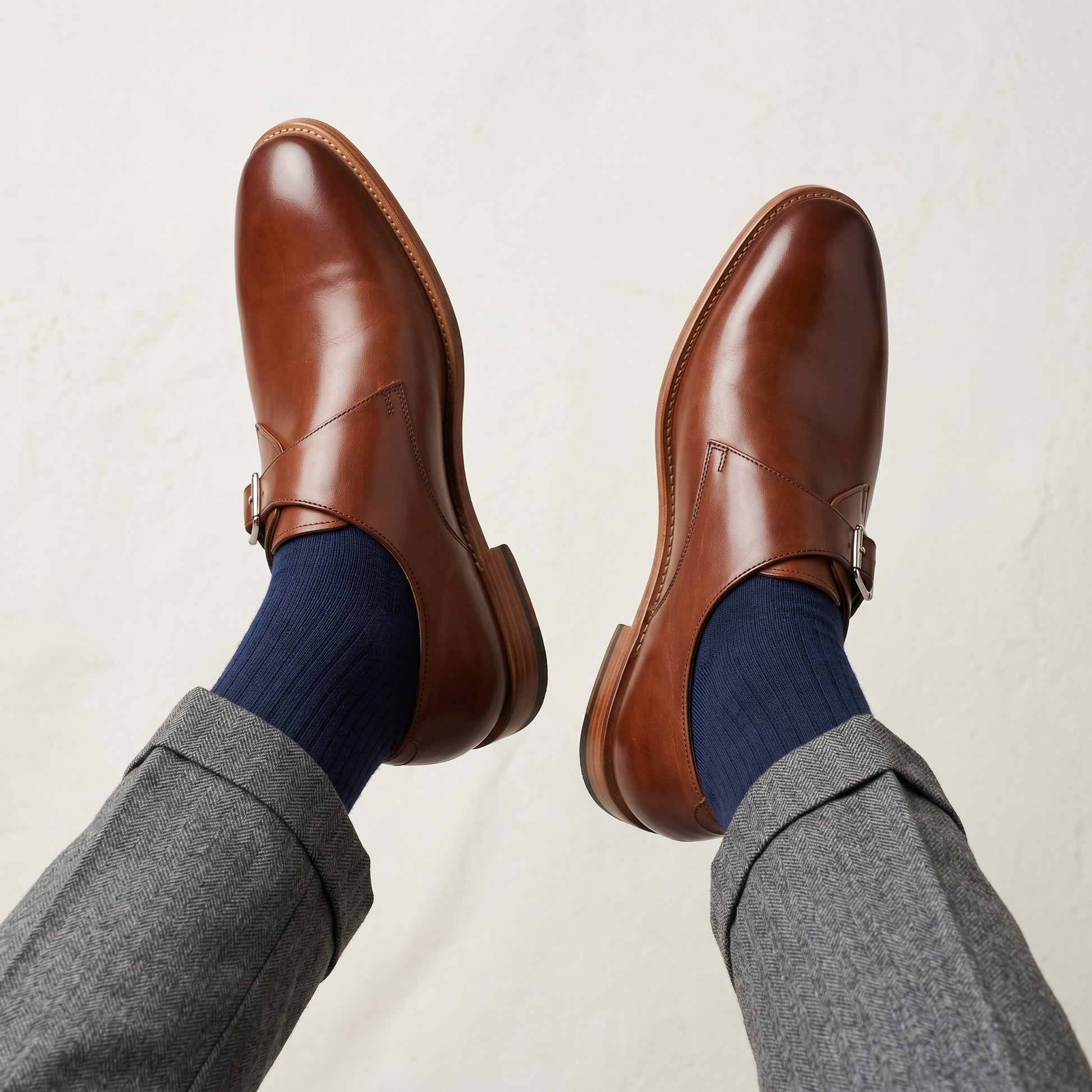 Luxury Edition - Artisian Made Tan Italian Leather Saluzzo Single Monk Strap Shoes