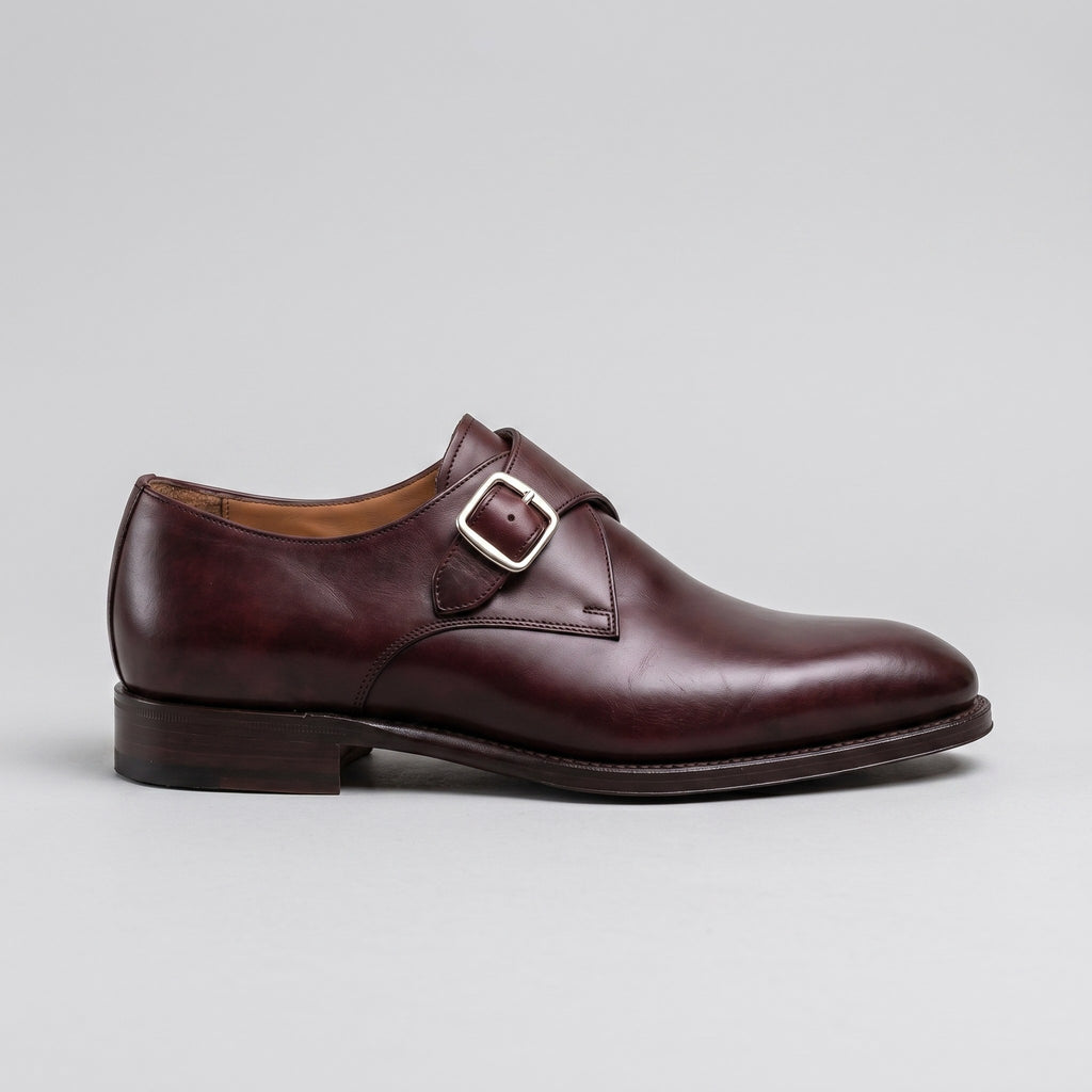 Luxury Edition - Artisian Made Burgundy Italian Leather Sarzana Single Monk Strap Shoes
