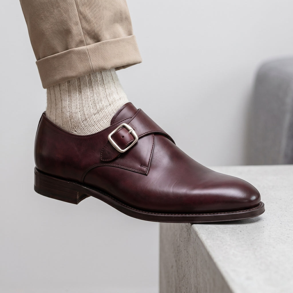 Luxury Edition - Artisian Made Burgundy Italian Leather Sarzana Single Monk Strap Shoes
