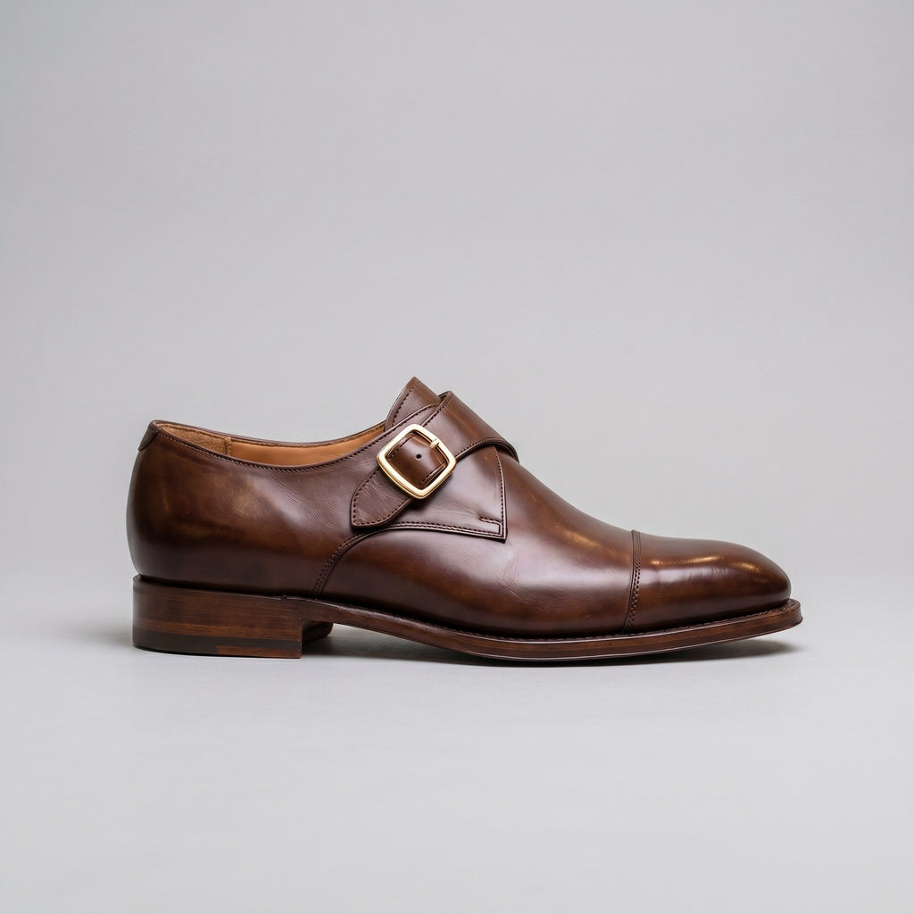 Luxury Edition - Artisian Made Brown Italian Leather Savona Single Monk Strap Shoes
