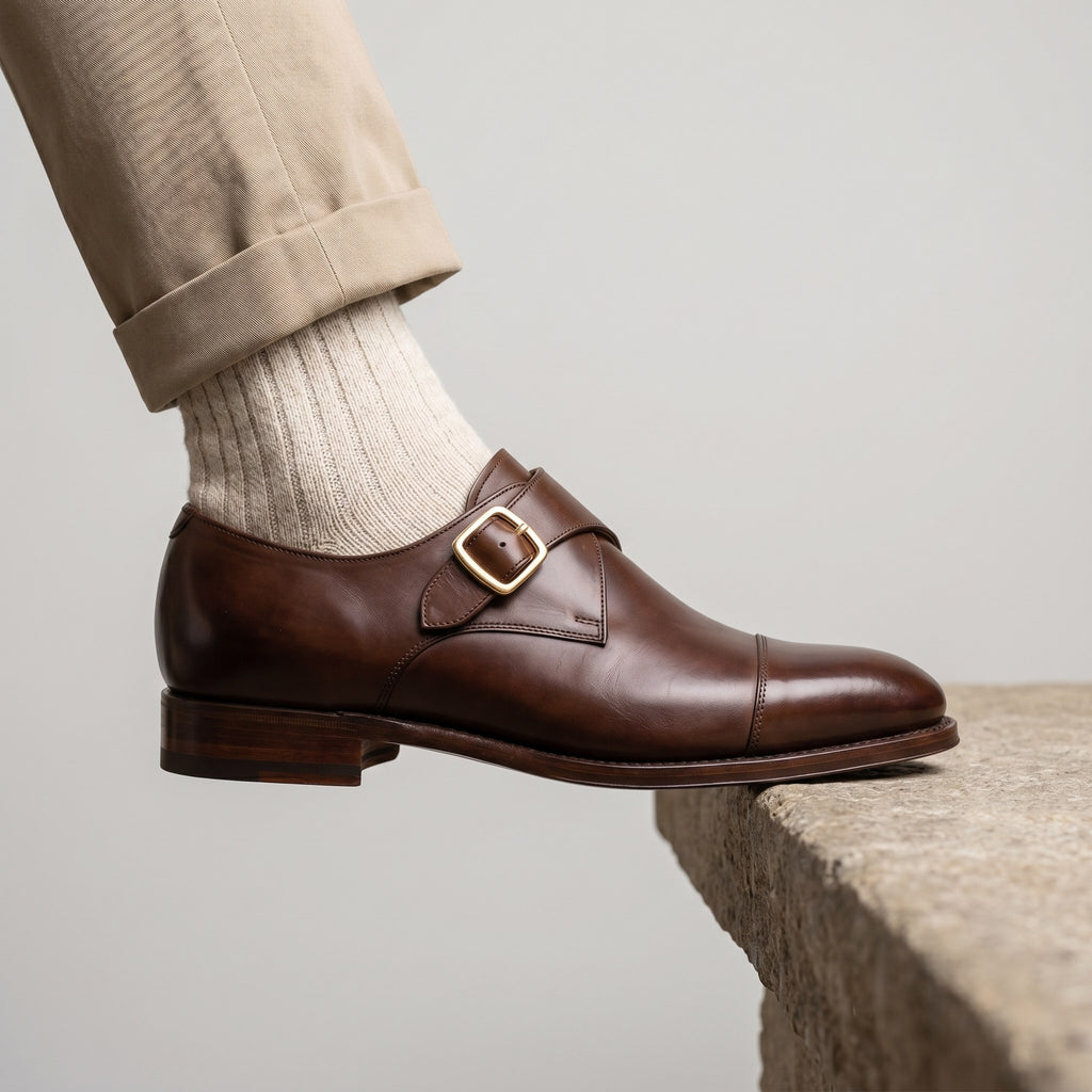 Luxury Edition - Artisian Made Brown Italian Leather Savona Single Monk Strap Shoes