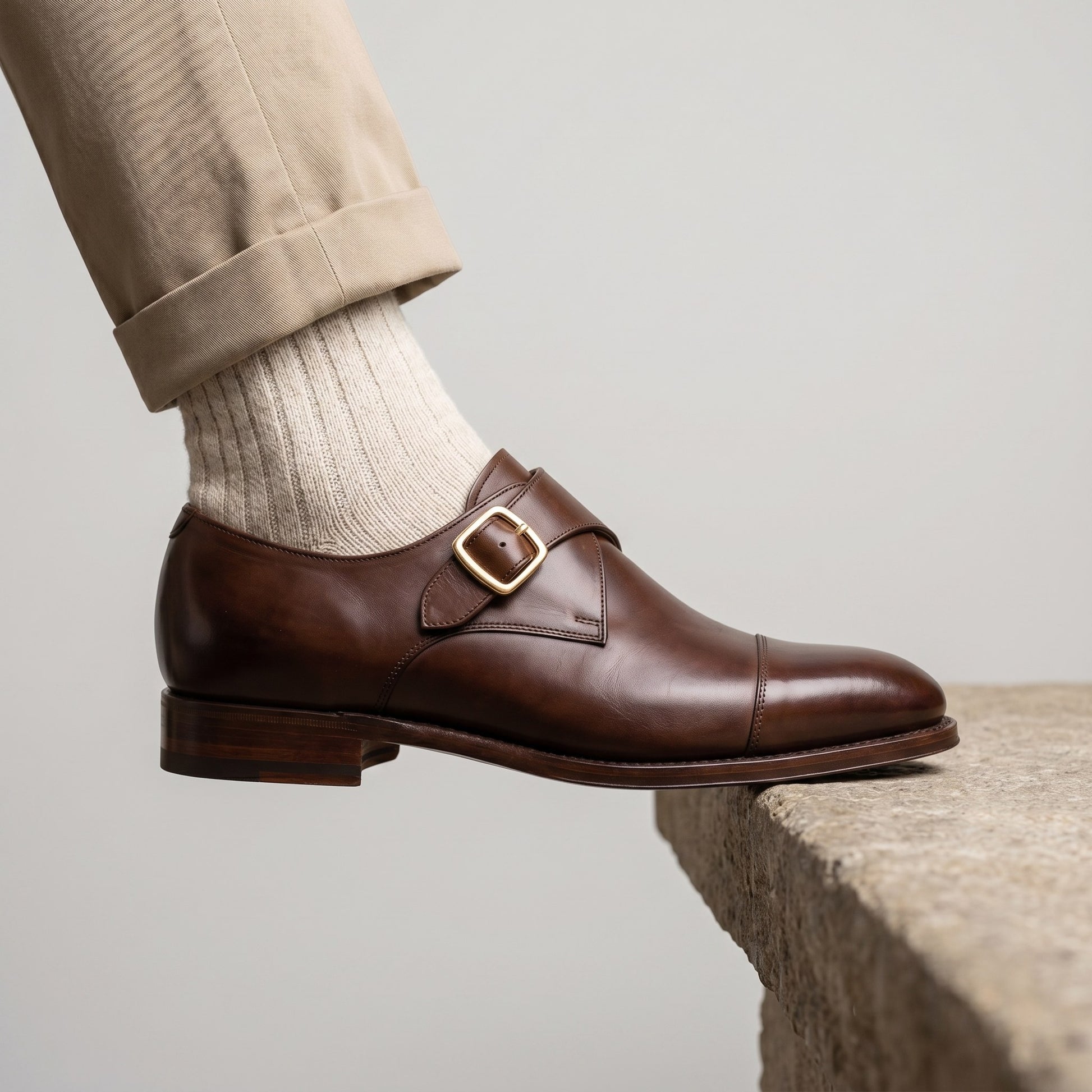 Luxury Edition - Artisian Made Brown Italian Leather Savona Single Monk Strap Shoes