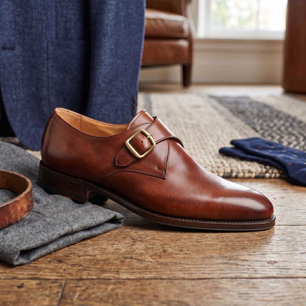 Luxury Edition - Artisian Made Brown Italian Leather Scilla Single Monk Strap Shoes