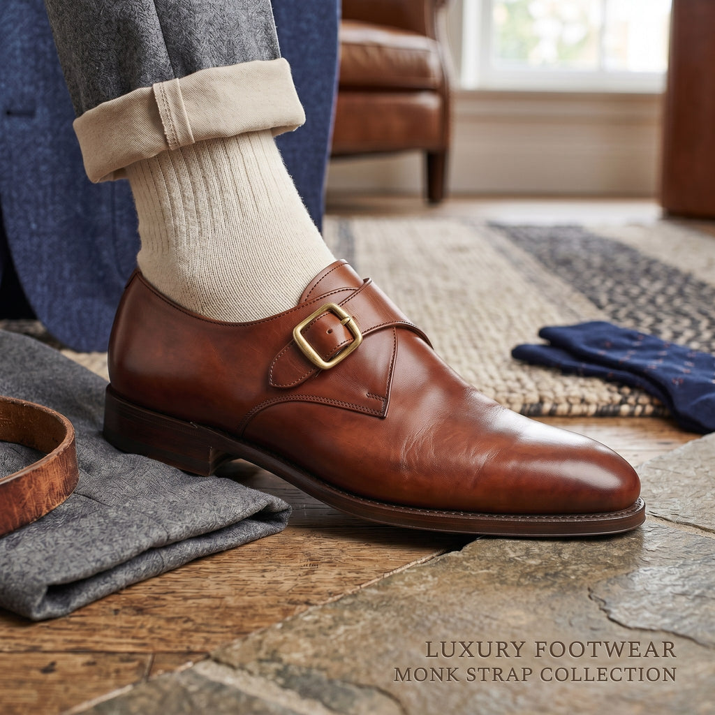 Luxury Edition - Artisian Made Brown Italian Leather Scilla Single Monk Strap Shoes