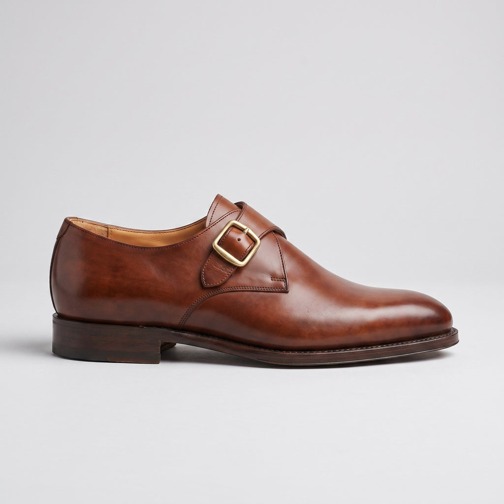Luxury Edition - Artisian Made Brown Italian Leather Scilla Single Monk Strap Shoes
