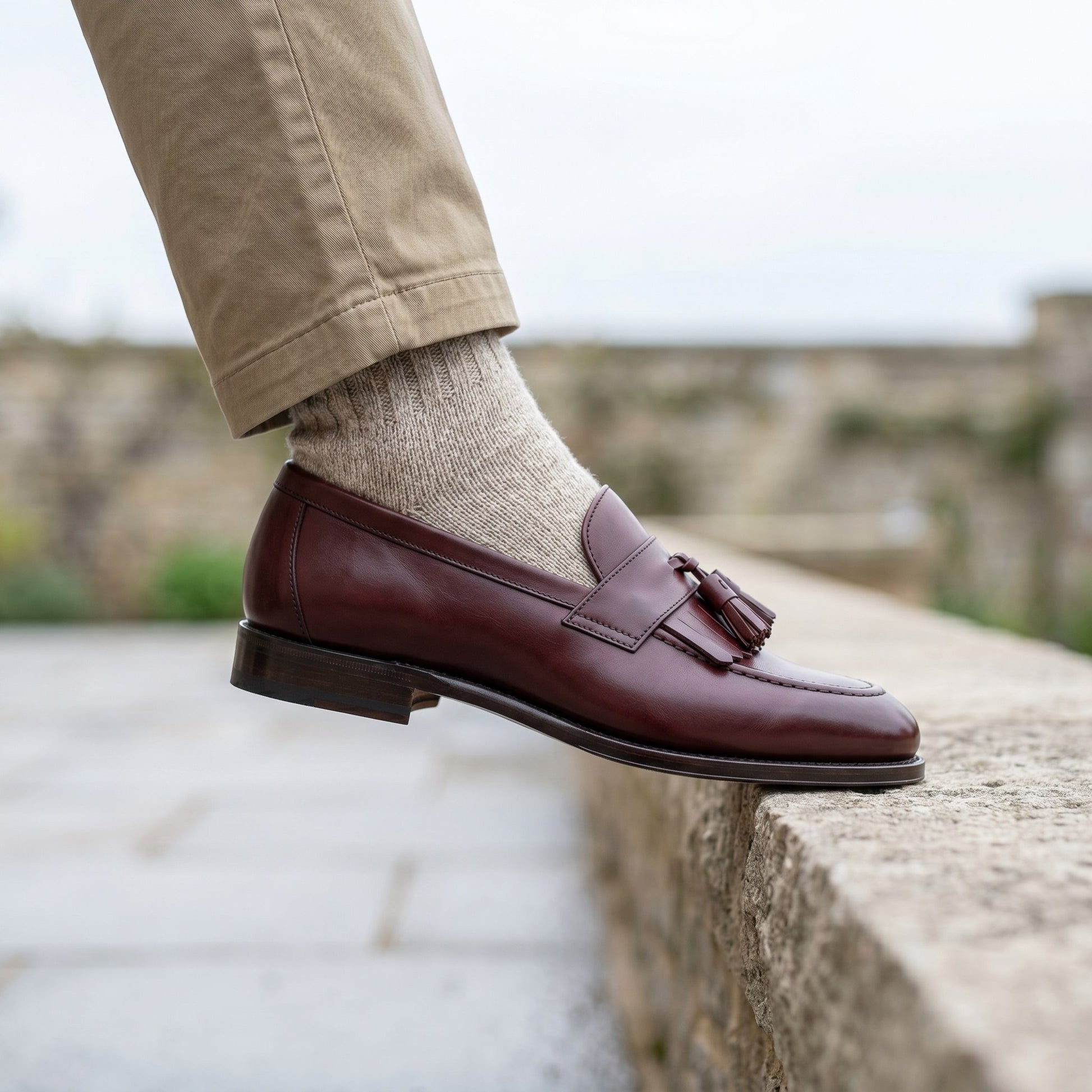 Luxury Edition - Artisian Made Burgundy Italian Leather Siracusa Tassel Loafers