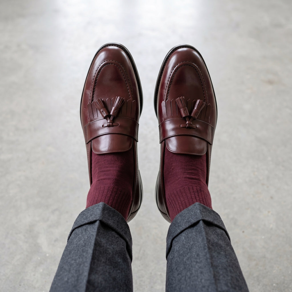 Luxury Edition - Artisian Made Burgundy Italian Leather Siracusa Tassel Loafers