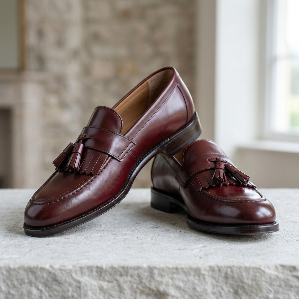 Luxury Edition - Artisian Made Burgundy Italian Leather Siracusa Tassel Loafers