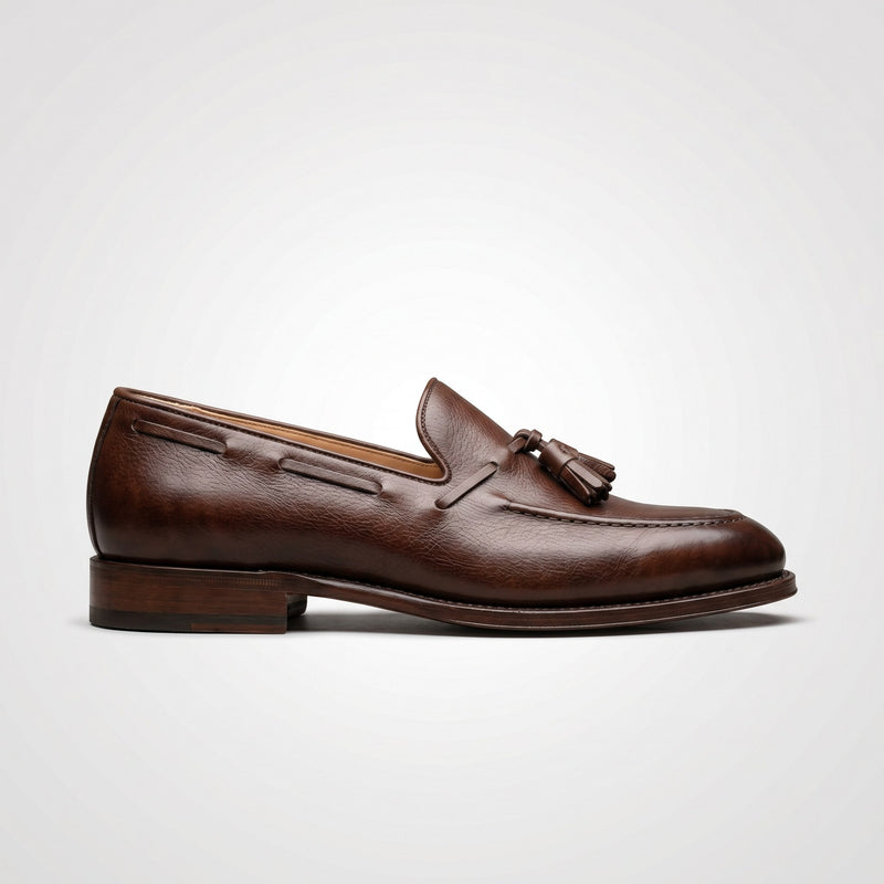 Luxury Edition - Artisian Made Brown Italian Leather Sirmione Grained Tassel Loafers