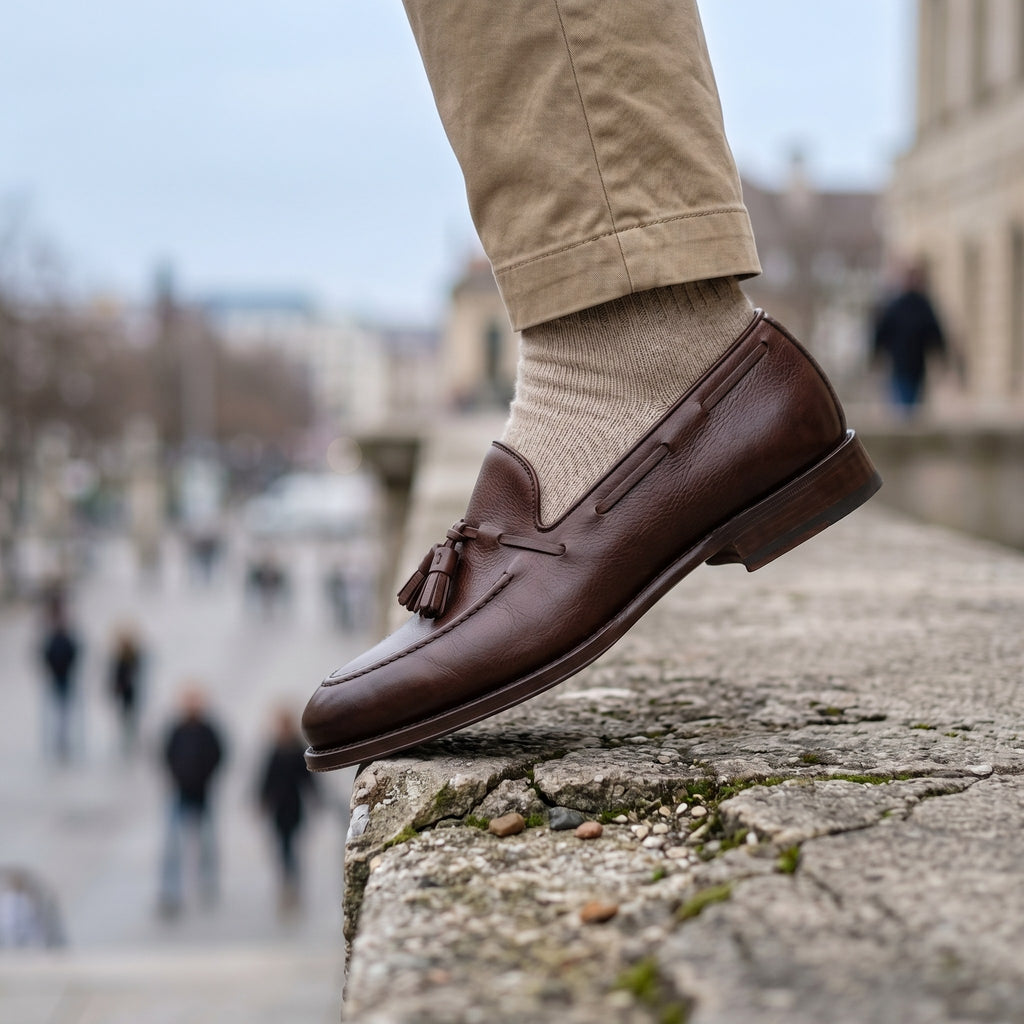 Luxury Edition - Artisian Made Brown Italian Leather Sirmione Grained Tassel Loafers