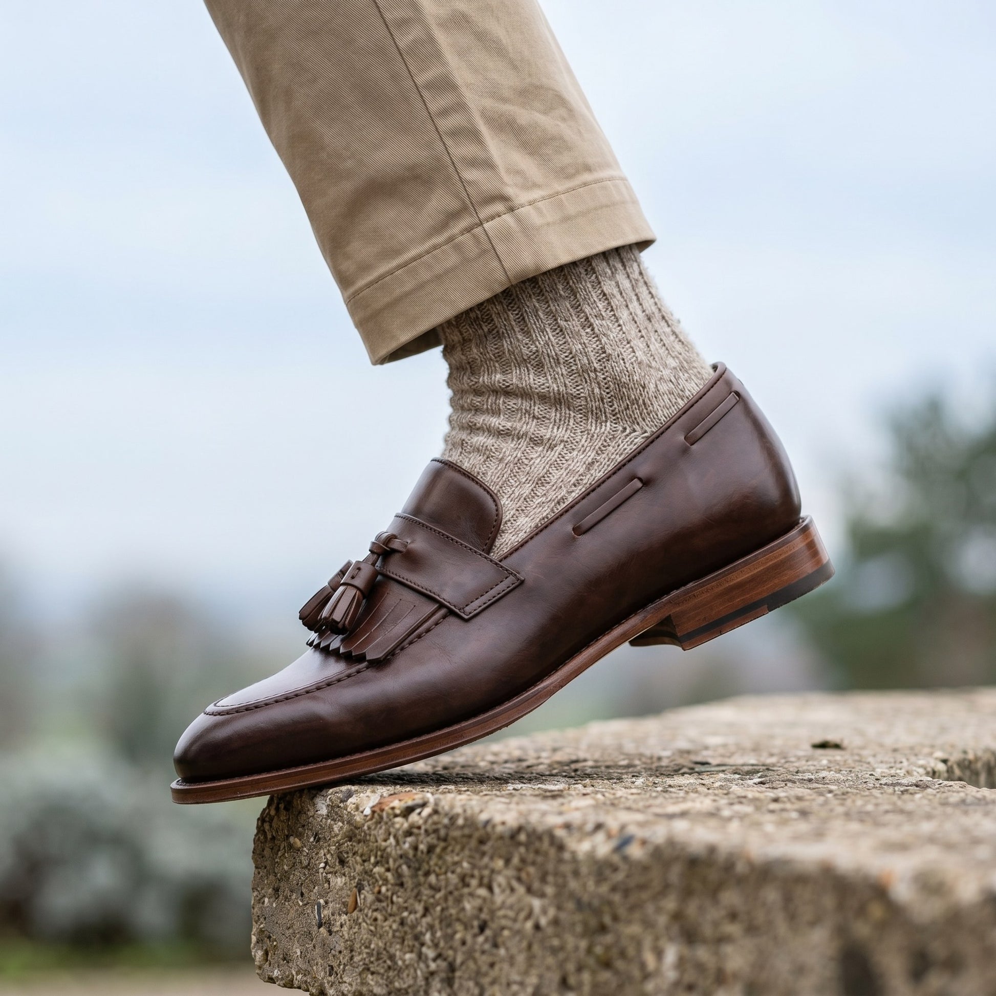 Luxury Edition - Artisian Made Brown Italian Leather Spello Tassel Loafers