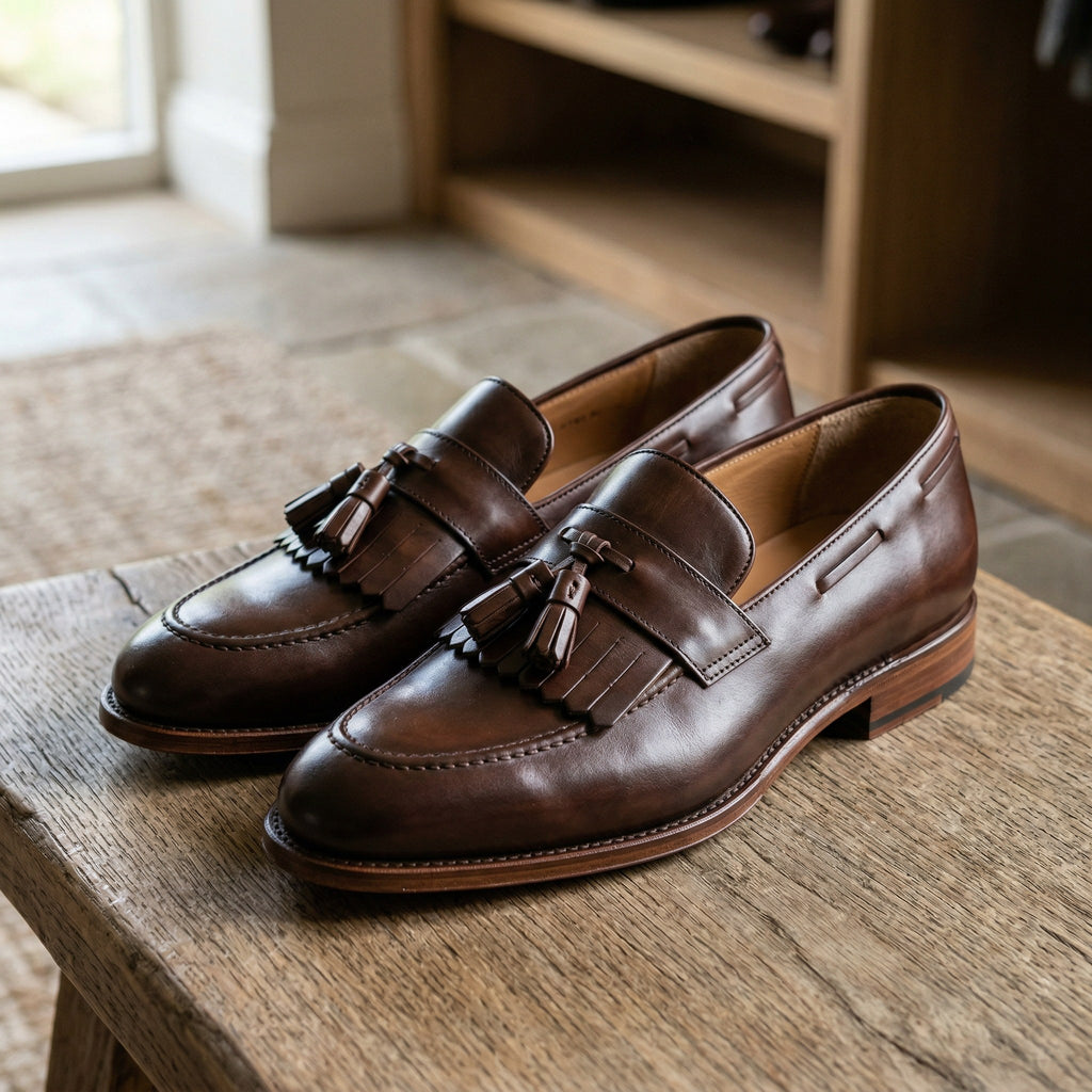 Luxury Edition - Artisian Made Brown Italian Leather Spello Tassel Loafers