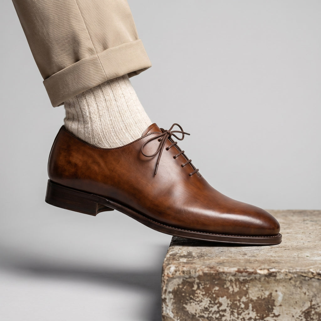Luxury Edition - Artisian Made Tan Italian Leather Spoleto Whole Cut Oxford Shoes