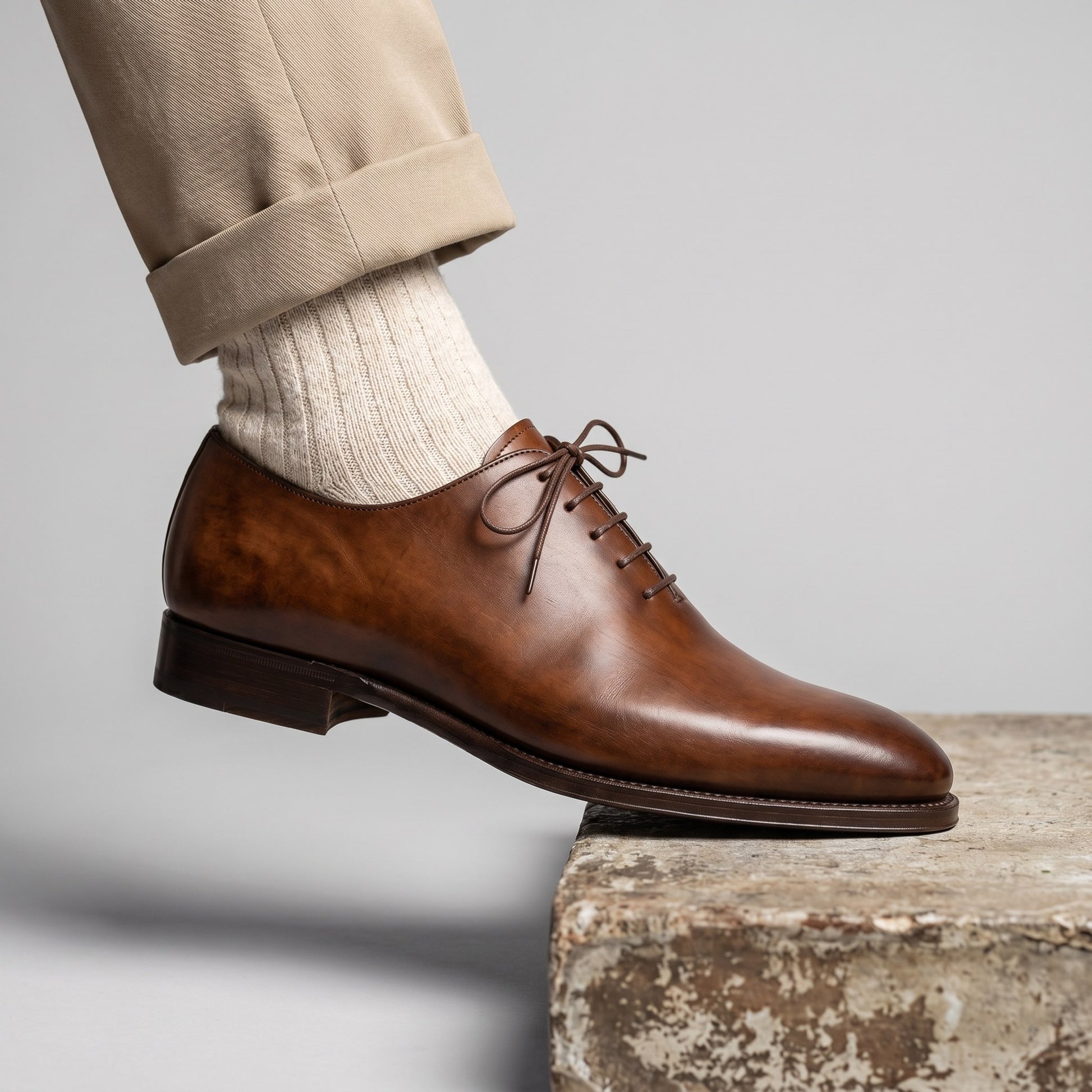 Luxury Edition - Artisian Made Tan Italian Leather Spoleto Whole Cut Oxford Shoes