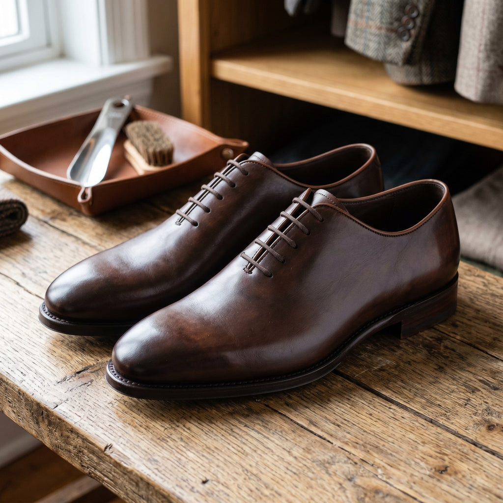 Luxury Edition - Artisian Made Brown Italian Leather Stresa Whole Cut Oxford Shoes