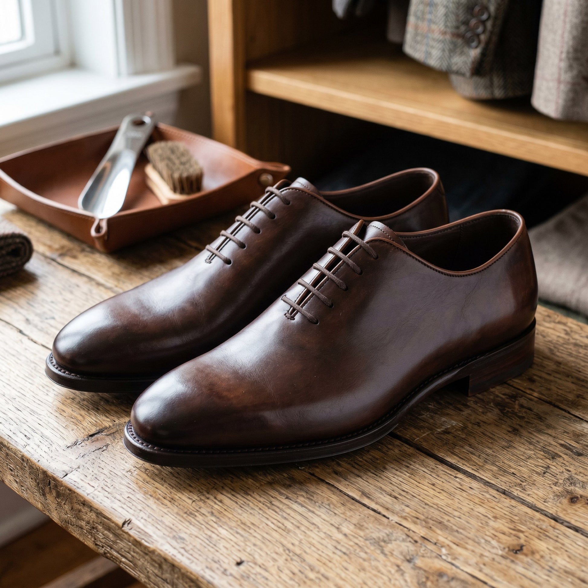 Luxury Edition - Artisian Made Brown Italian Leather Stresa Whole Cut Oxford Shoes