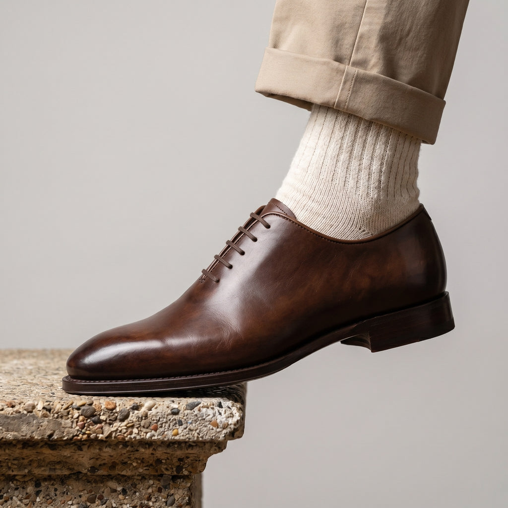 Luxury Edition - Artisian Made Brown Italian Leather Stresa Whole Cut Oxford Shoes