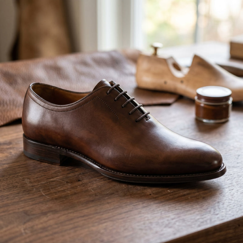 Luxury Edition - Artisian Made Brown Italian Leather Taormina Whole Cut Oxford Shoes