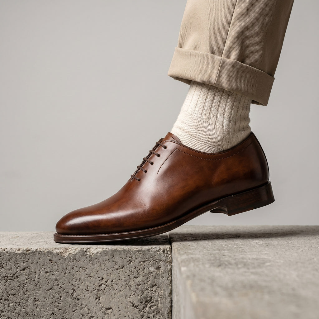 Luxury Edition - Artisian Made Brown Italian Leather Taormina Whole Cut Oxford Shoes