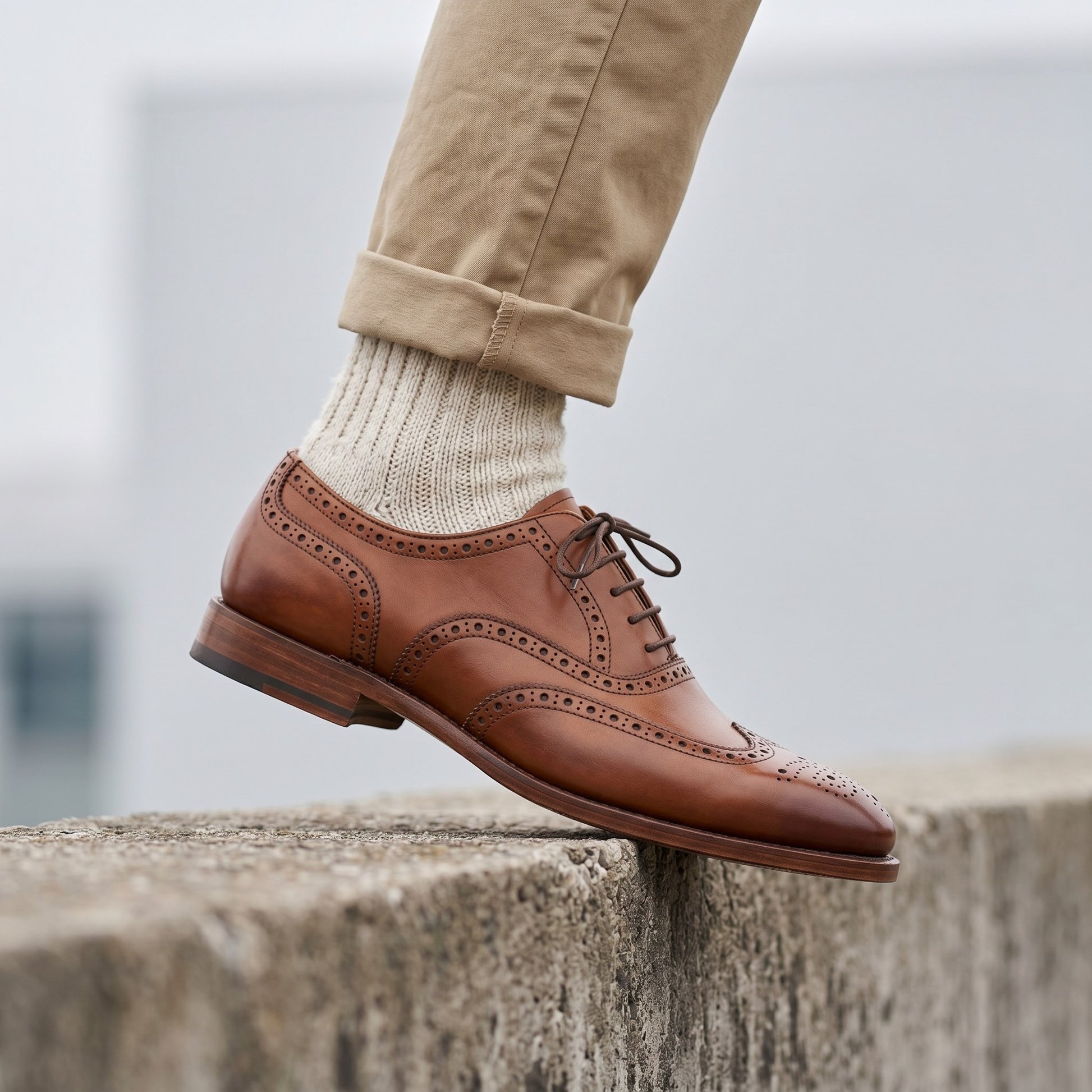 Luxury Edition - Artisian Made Tan Italian Leather Termoli Wingtip Brogue Oxford Shoes