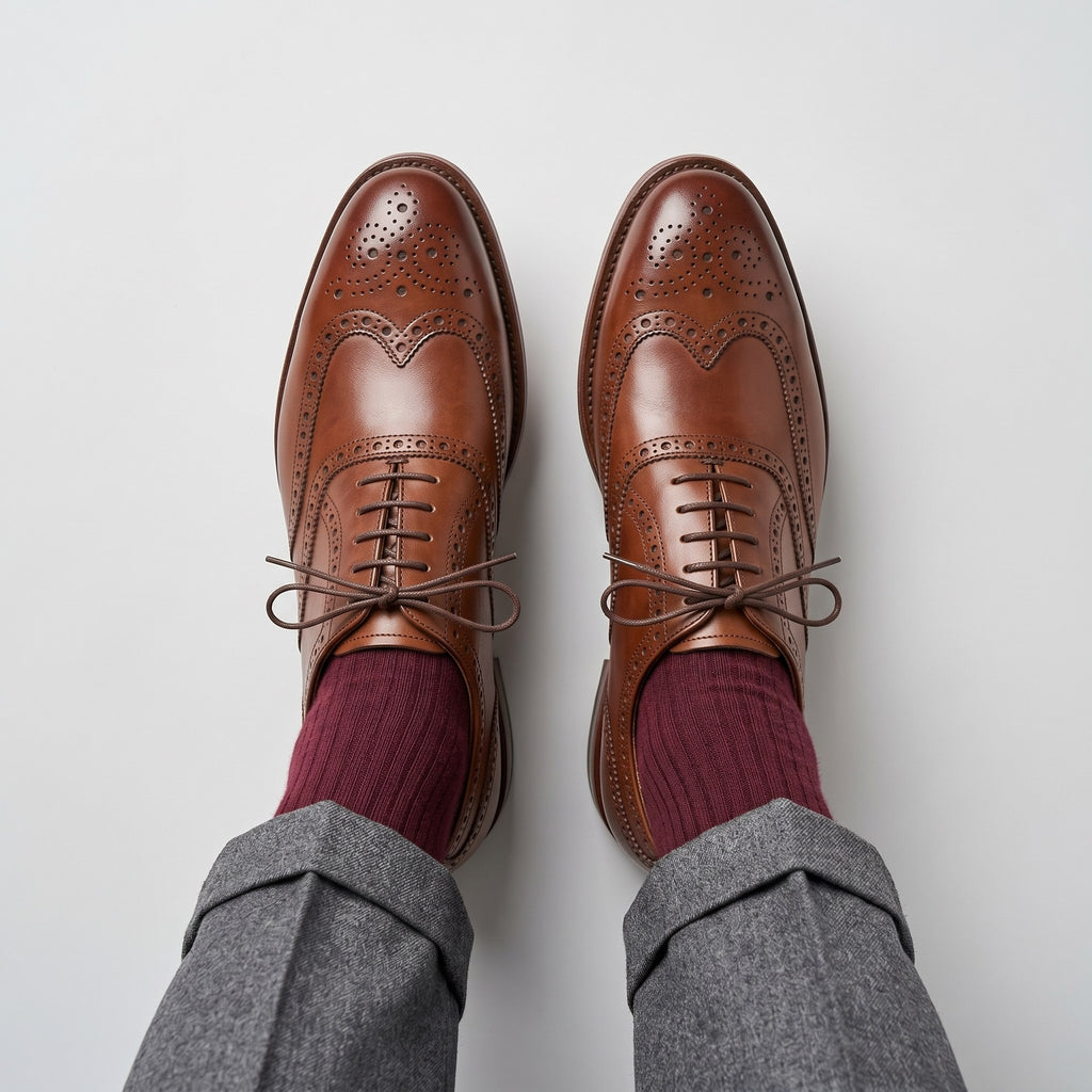 Luxury Edition - Artisian Made Tan Italian Leather Termoli Wingtip Brogue Oxford Shoes
