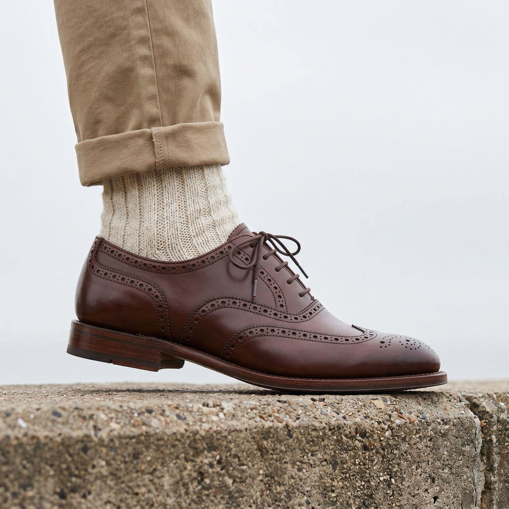 Luxury Edition - Artisian Made Brown Italian Leather Tivoli Wingtip Brogue Oxford Shoes
