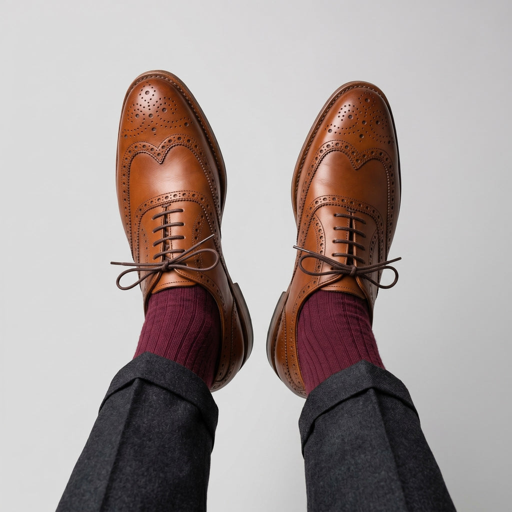 Luxury Edition - Artisian Made Tan Italian Leather Tolentino Wingtip Brogue Oxford Shoes