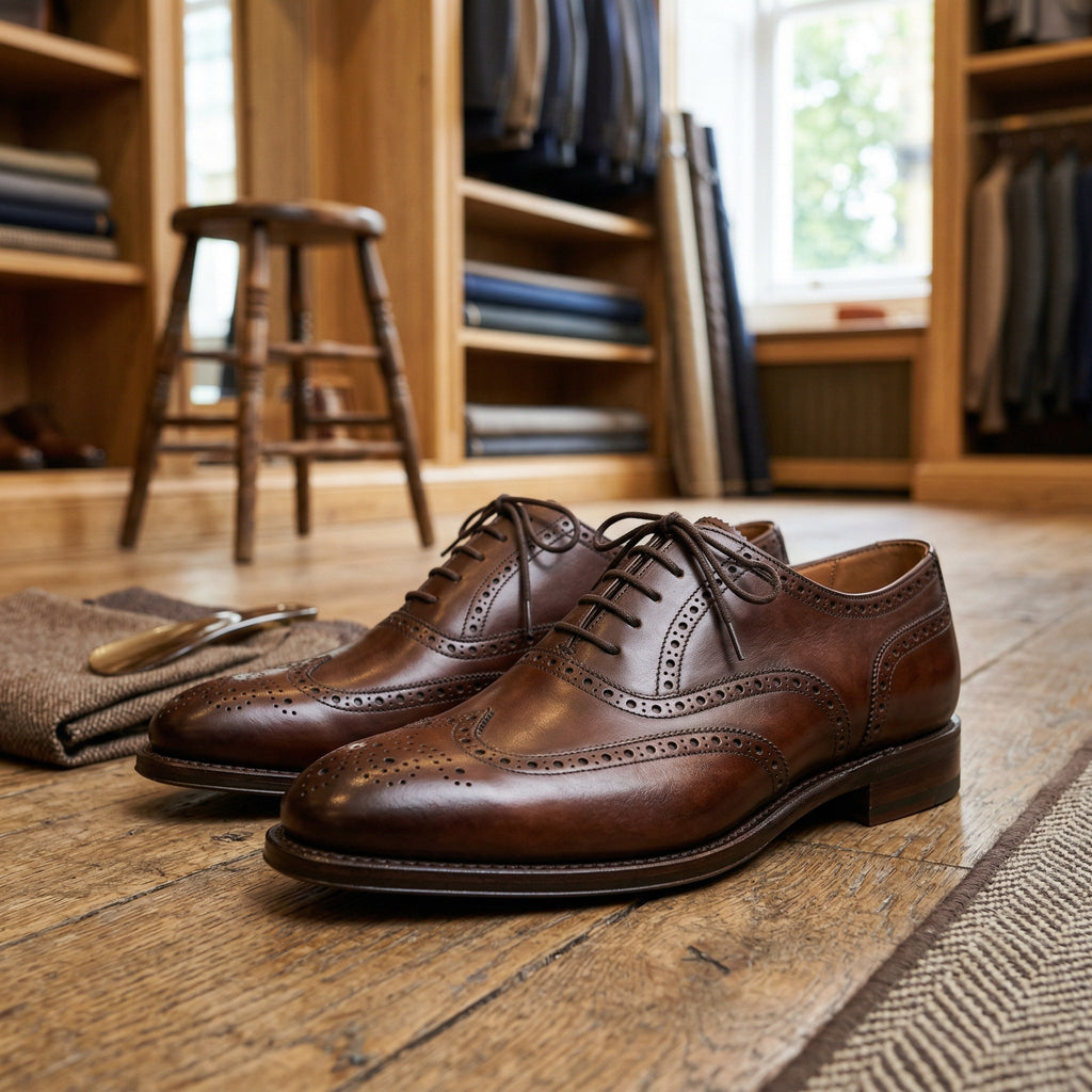 Luxury Edition - Artisian Made Brown Italian Leather Trapani Wingtip Brogue Oxford Shoes