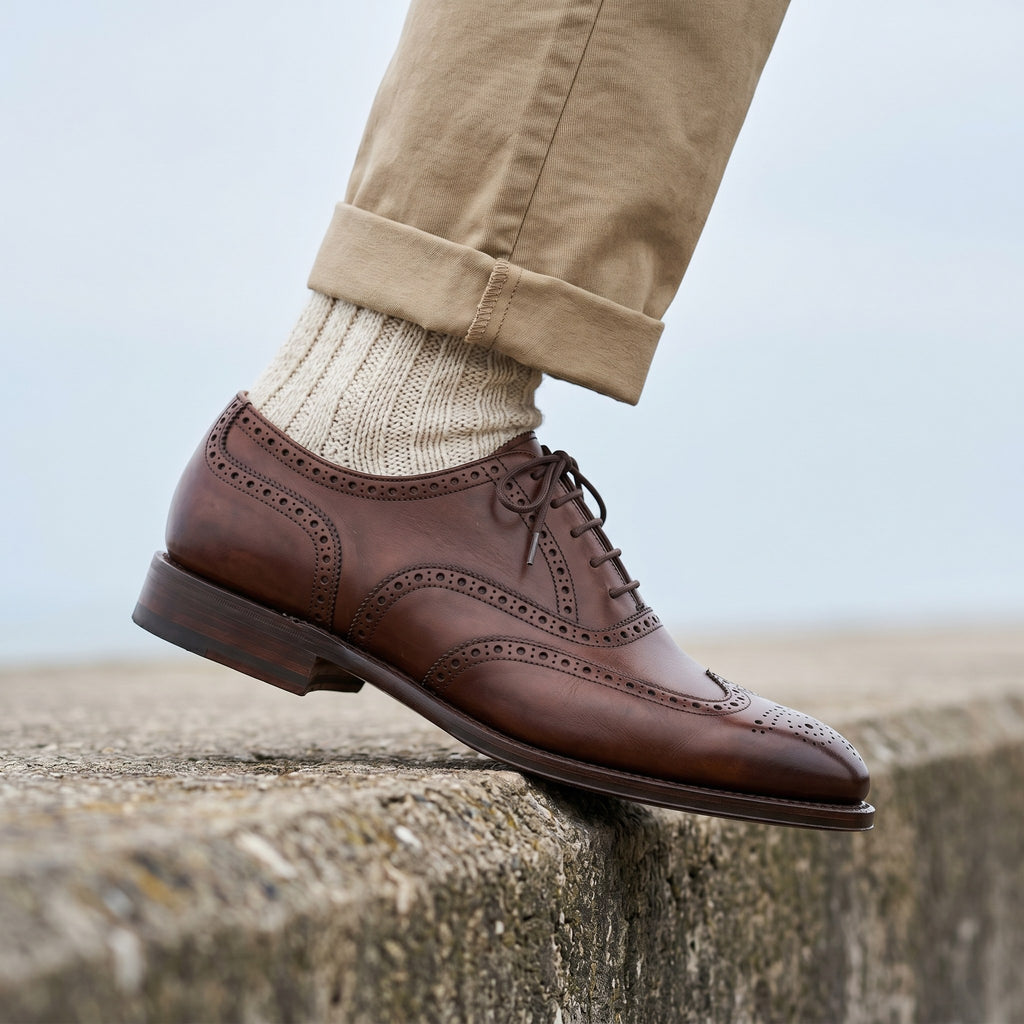 Luxury Edition - Artisian Made Brown Italian Leather Trapani Wingtip Brogue Oxford Shoes