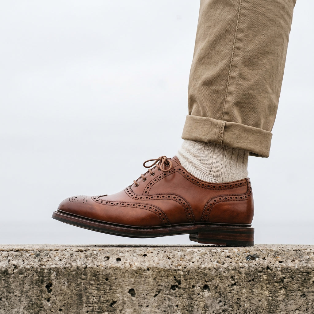 Luxury Edition - Artisian Made Tan Italian Leather Udine Wingtip Brogue Oxford Shoes