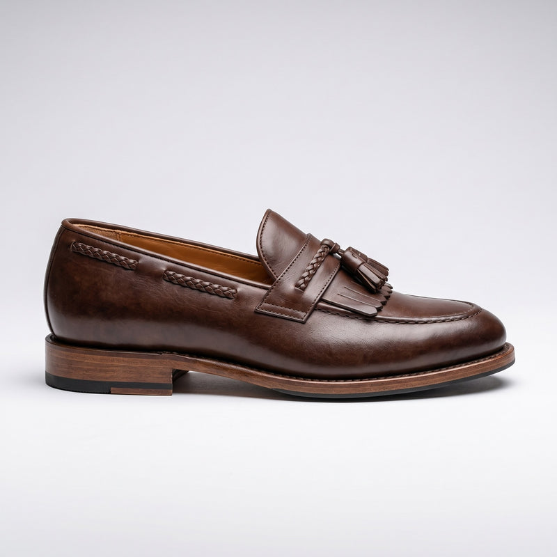 Luxury Edition - Artisian Made Brown Italian Leather Vercelli Kiltie Tassel Loafers