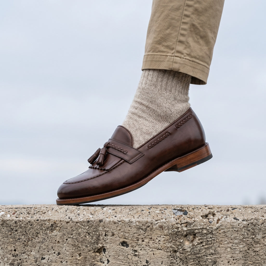 Luxury Edition - Artisian Made Brown Italian Leather Vercelli Kiltie Tassel Loafers