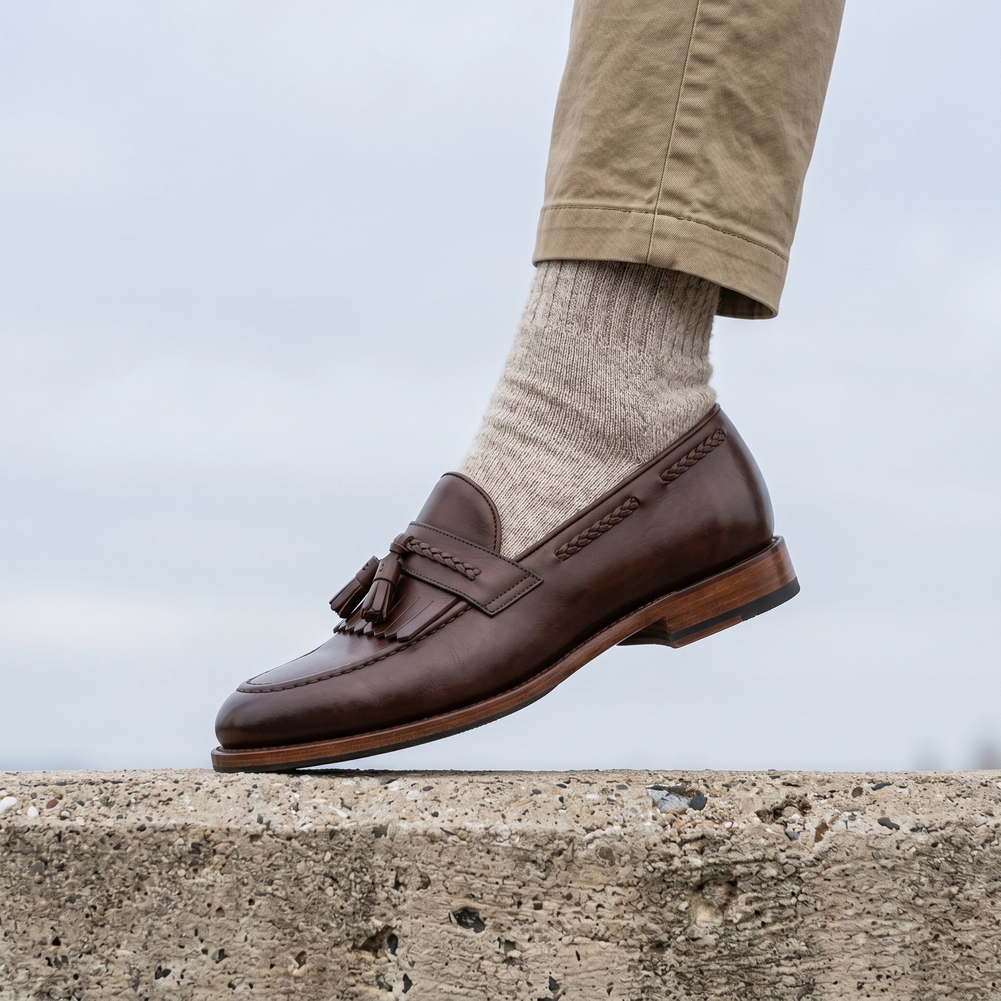 Luxury Edition - Artisian Made Brown Italian Leather Vercelli Kiltie Tassel Loafers